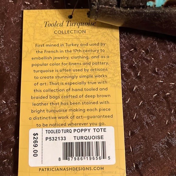 Patricia Nash Turquoise Tooled Tote Large leather - Picture 3 of 12